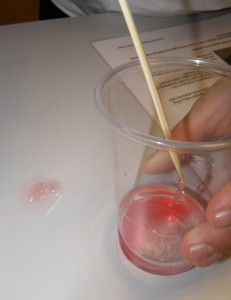 Ice-cold ethanol causes the DNA to precipitate.